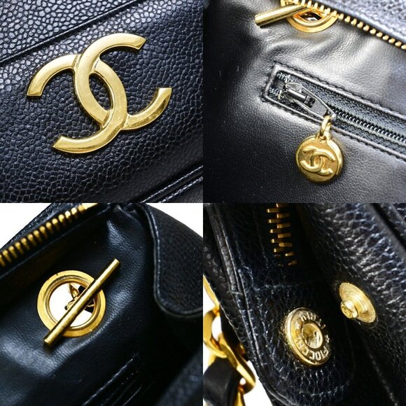 CHANEL Triple CC Logo Chain Shoulder Tote Bag Caviar Leather BK Vintage - Picture 10 of 15